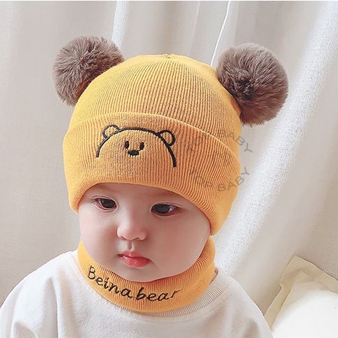 Topi Bayi Rajut PomPom Bear - 4692