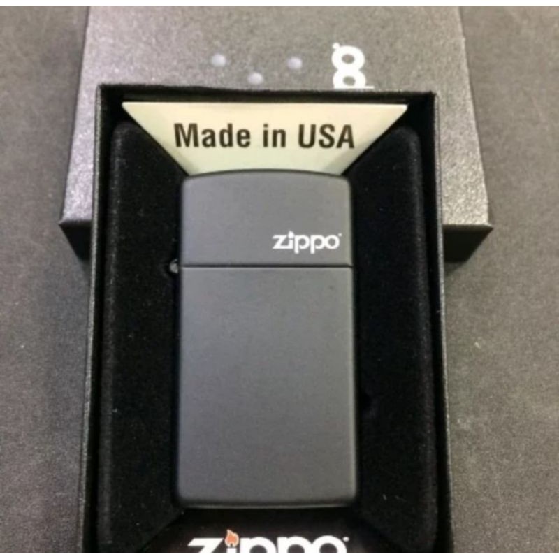 Zippo Slim Black Matte Logo 1618zl