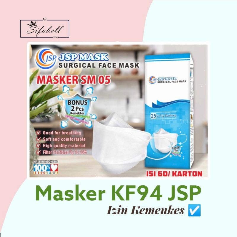 Masker KF94 Medis 3ply JSP Surgical Mask KN95 KF 94 Isi 25 Pcs