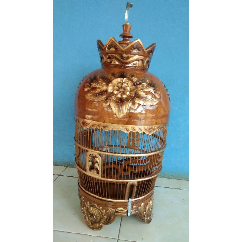 sangkar burung perkutut ukir full jati
