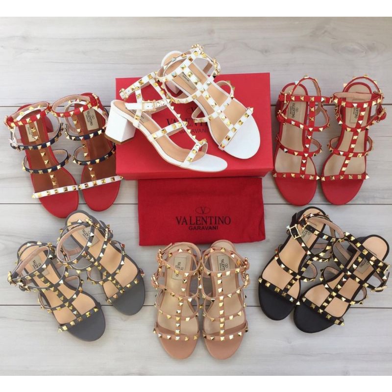 Mirror Valentino Sandal Ankle Sling Studded Chunky Heels 865-3