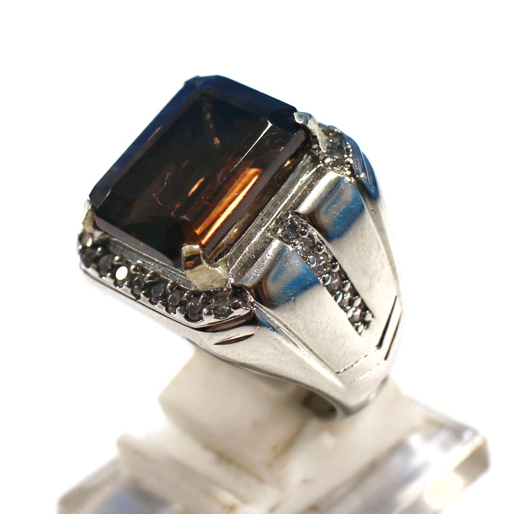 CINCIN BATU AKIK PERMATA NATURAL SMOKY QUARTZ OCTAGON MEWAH TERMURAH