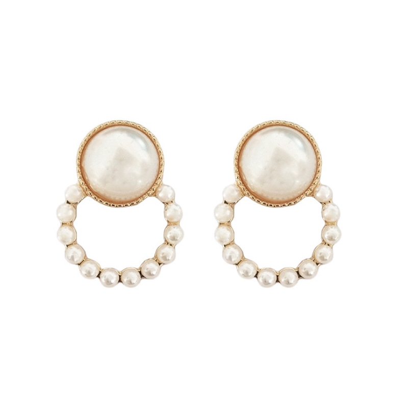 Anting Tusuk Sterling Silver 925 Bentuk Bulat Aksen Mutiara Imitasi Ala Korea/Retro Untuk Wanita