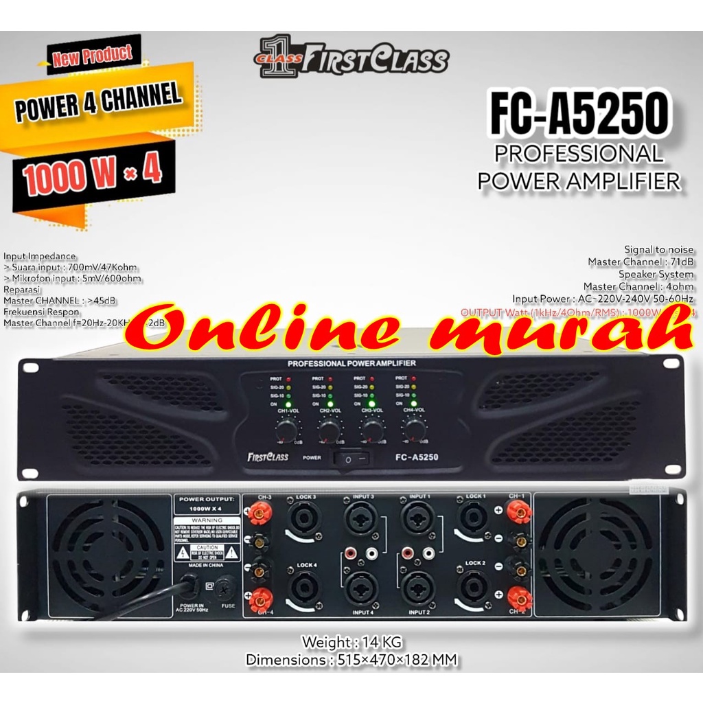 power amplifier firstclass fc a5250 firstclass fca 5250 1000 watt x 4