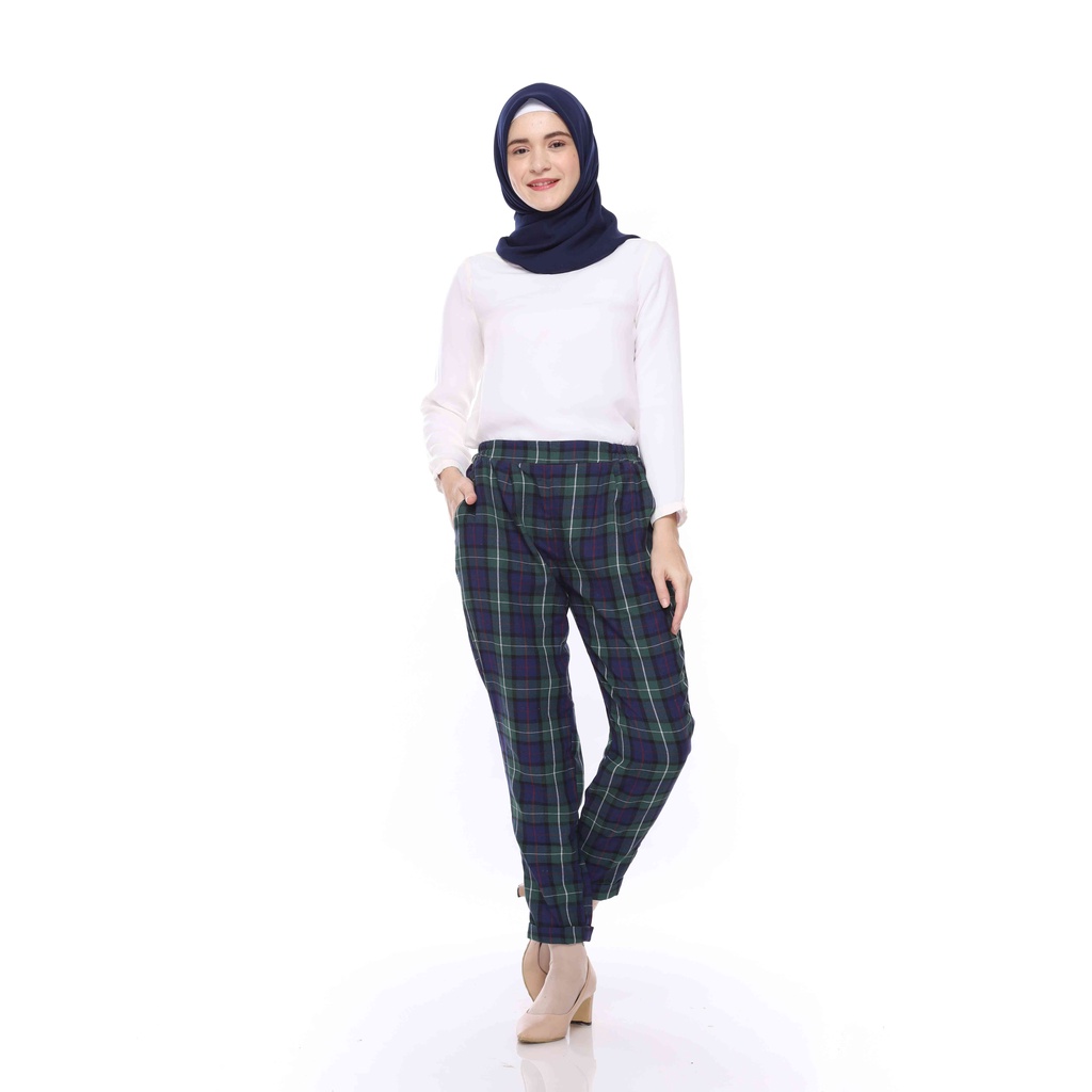 [CYC | COD] REALPICT Tartan Pants Green Celana Baggy Wanita Flanel Premium Tartan Kotak-Kotak Fashion Casual