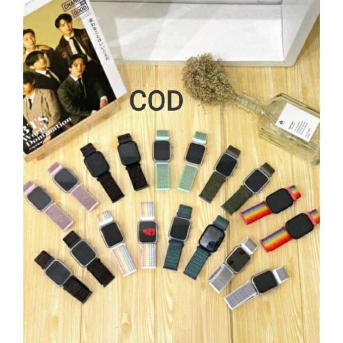 Jam LED Digital Watch Strap Kanvas Segi / jam tangan LED digital wanita / jam tangan LED digital pri