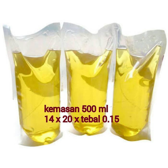 

KEMASAN PLASTIK STANDING POUNCH UNTUK CAIRAN TIPE A / PLASTIK MINYAK 500 ML