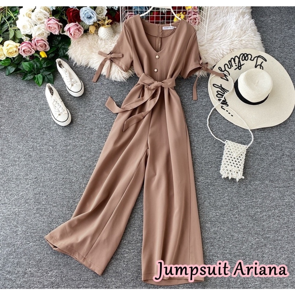 WSE390 - Jumpsuit Ariana Bahan Super Lembut Tidak Berbulu Ada Sleting Di Belakang Bisa COD