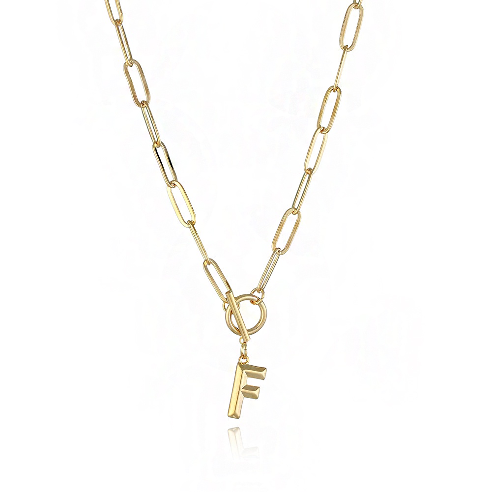 Kalung Choker Rantai Panjang Dengan Gesper Kunci Gembok Alfabet Warna Emas Gaya Vintage Untuk Wanita
