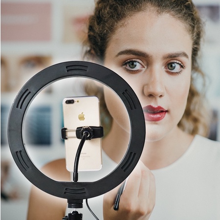 Ring Light Led 26cm + Tripod Selfie Make Up Live Vlog Lampu - Accplus