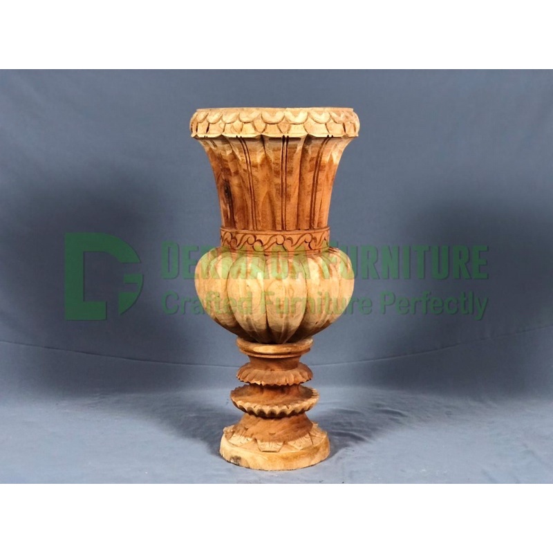 VAS BUNGA JAMUR KAKI UKIR T:70cm KAYU MAHONI VAS BUNGA DEKORASI RUANGAN VAS DEKORASI PELAMINAN