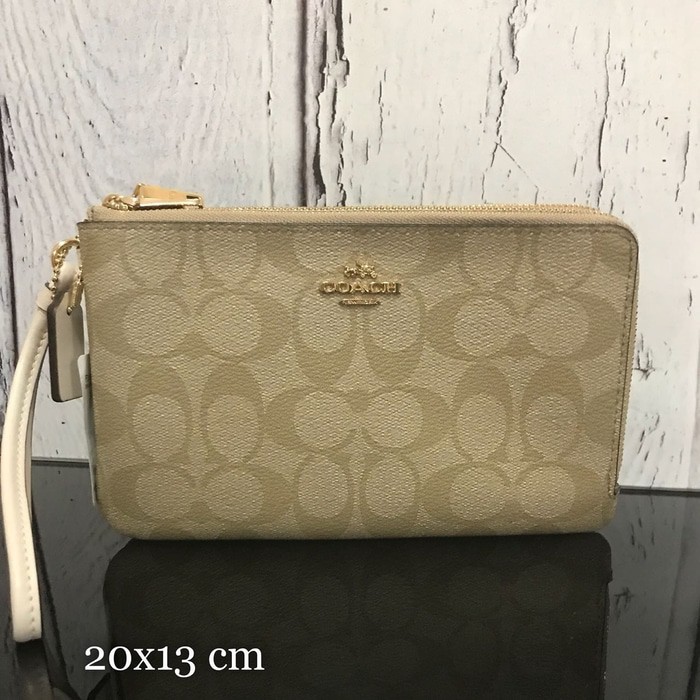 Ready Stok Dompet Coach Original   Coach large wristlet double zip sign chalk Berkualitas