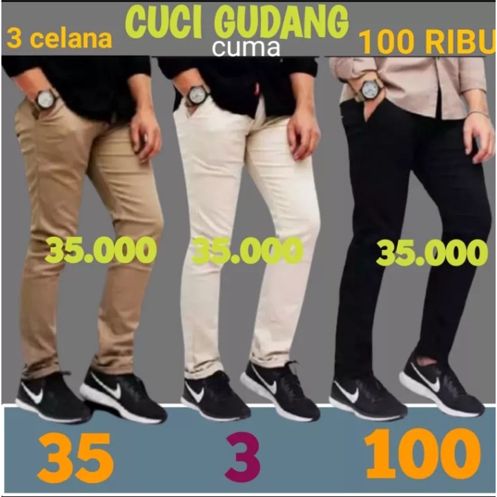 PROMO !!! 1 PAKET ISI 3 PIS / CELANA CHINO PANJANG / CELANA PANJANG PRIA / CHINOS PANJANG PRIA / CINOS PANJANG / CELANA PANJANG PRIA / CELANA JEANS PRIA / CELANA PANJANG PRIA TERARU