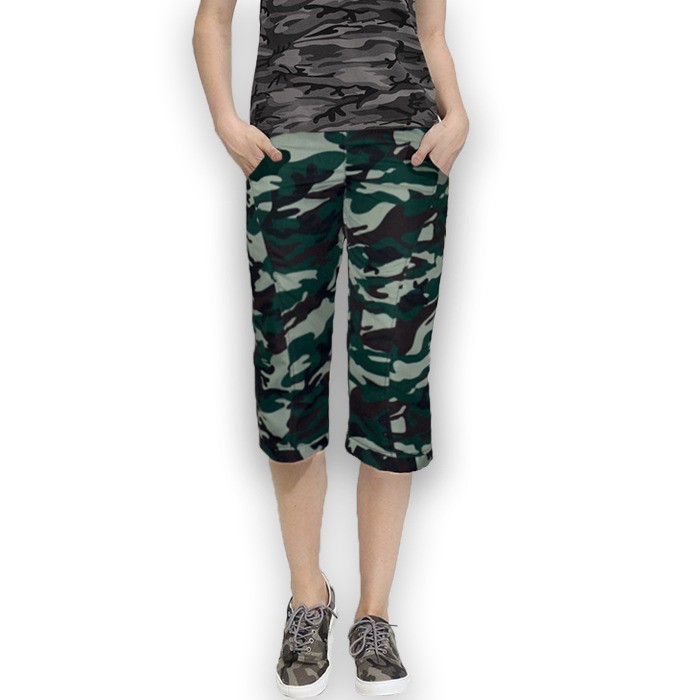 Okechuku Georgia Celana  Cargo  Wanita  Sporty 3 4 Motif Army  