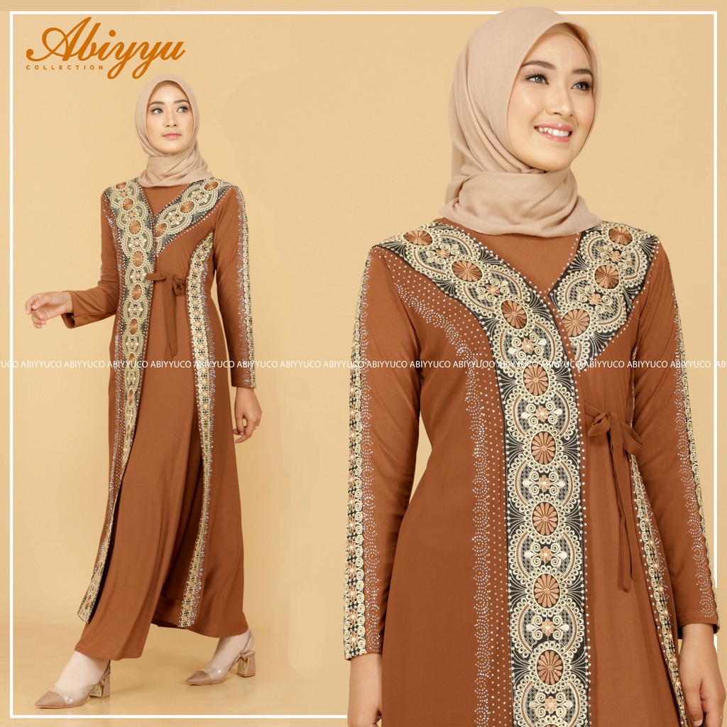 Abiyyuco TA9011 | Gamis Abaya Turkey Hitam Mewah Turki Warna Warni Elegan Turky Terbaru Turkiy Bahan Jersey dan Ceruty