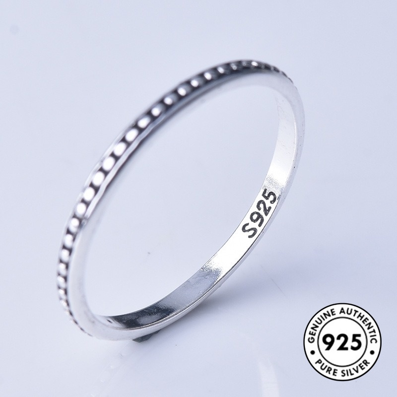 Cincin Kepribadian Sederhana Motif Titik Hitam Bahan S925 Silver