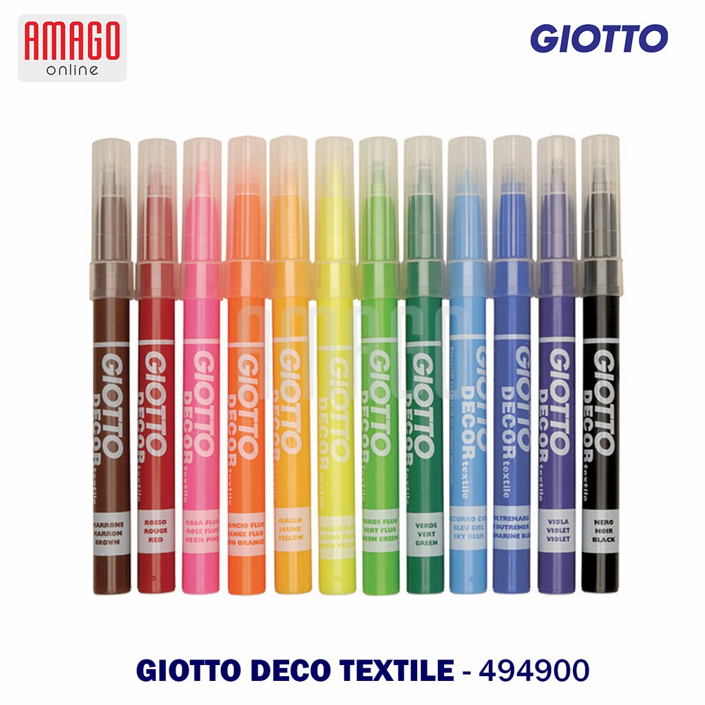 GIOTTO Decor Textile - Fiber Pen 12 Colors Spidol Permanen khusus Kain 12 warna - 494900