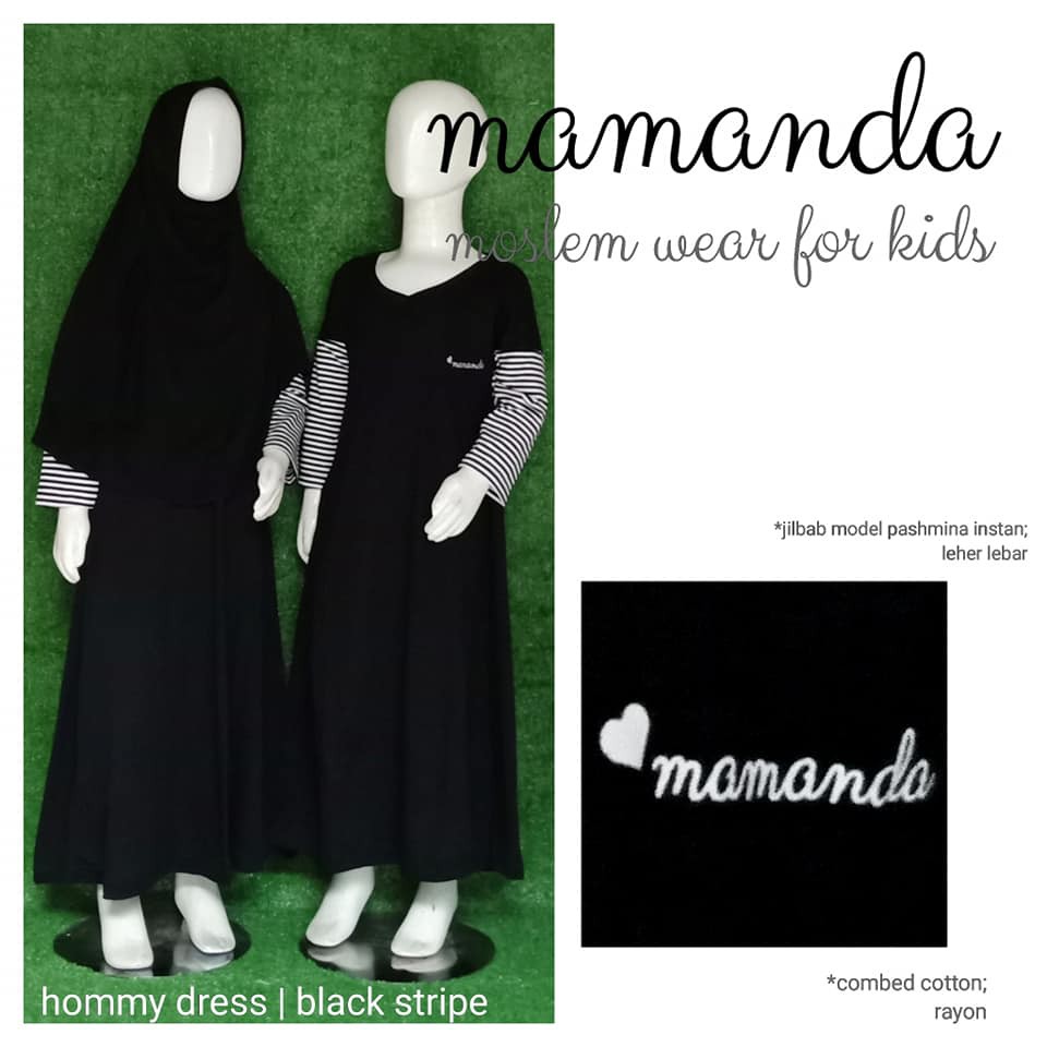 Gamis Anak Mamanda Black Stripe (Hommy Dress)