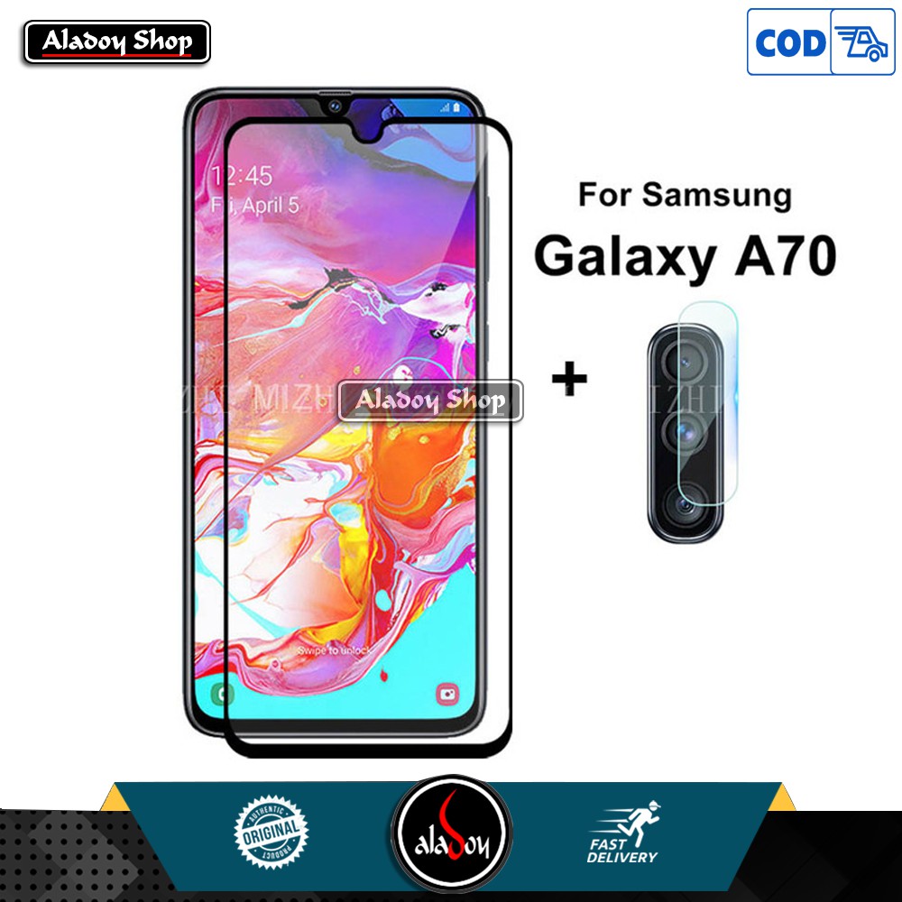 PAKET Tempered Glass Layar Samsung A70 Screen Protector Full Cover + Antigores Tempered Glass Camera