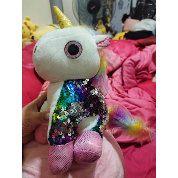 Boneka unicorn sequin unicorn usap mata gliter Boneka mainan anak