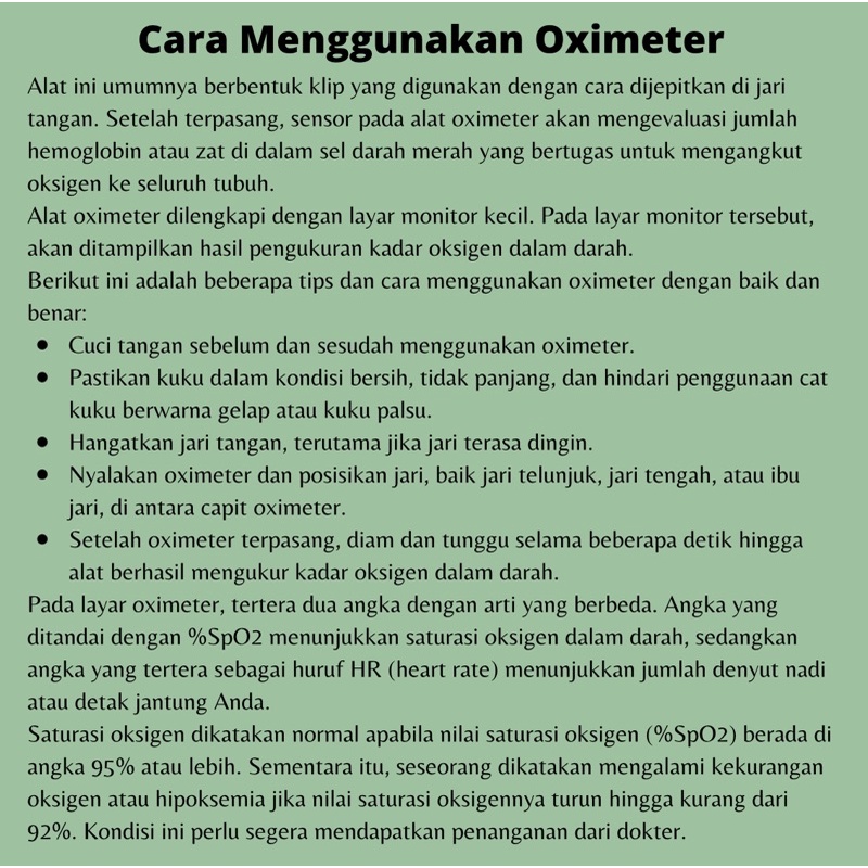 Oximeter / Oxymeter - Pengukur Kadar Oxigen dalam darah Fingertip Pulse