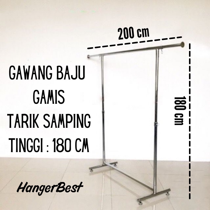 Hanger Gawang GAMIS Gantungan Baju Model Tarik Ujung / Tarik Samping (Pipa Besar) Tebal Chrome