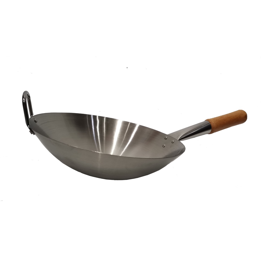 Wajan Wok Penggorengan Stainless Steel Gagang Kayu - 43cm