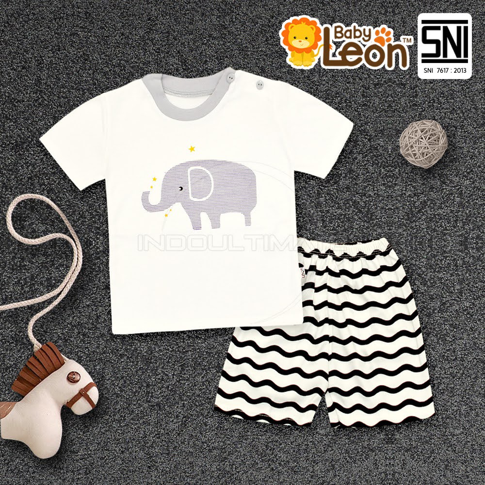 Setelan Baju Anak bergambar BABY LEON Unisex Setelan Kaos Pendek Celana Pendek Anak Bayi SBJ-GY01