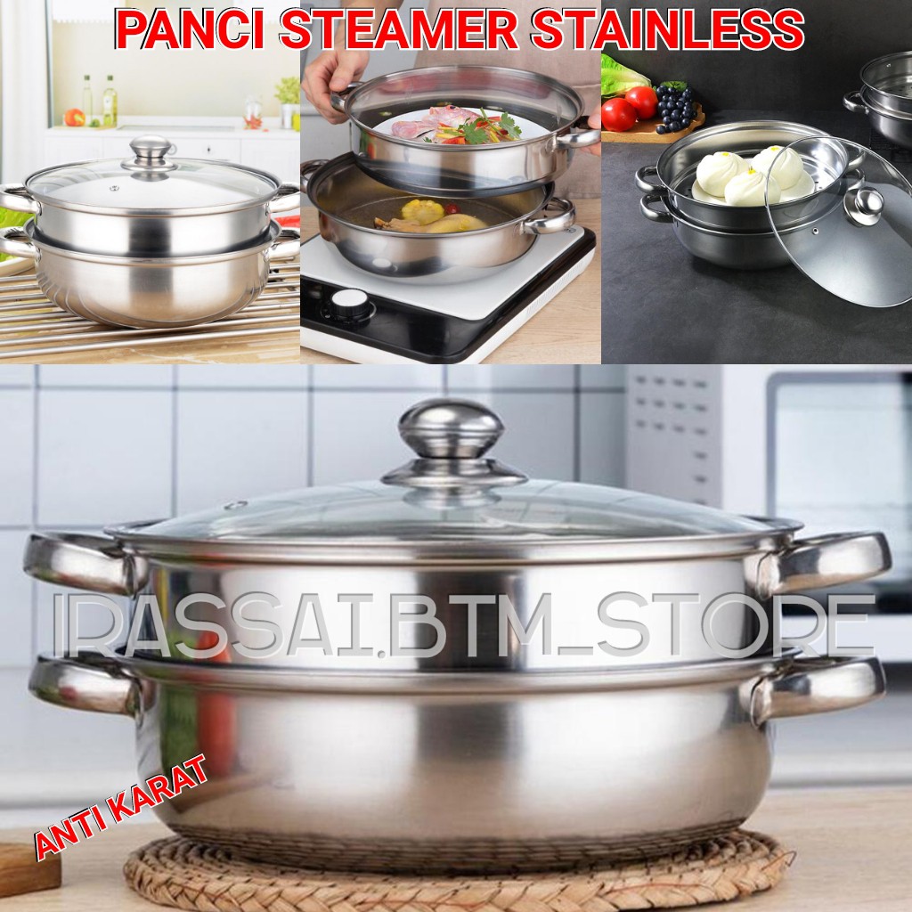 PANCI STEAMER STAINLESS STELL PANCI PENGUKUS KUKUSAN PENGUKUS BONUS SENDOK MAKAN STAINLESS
