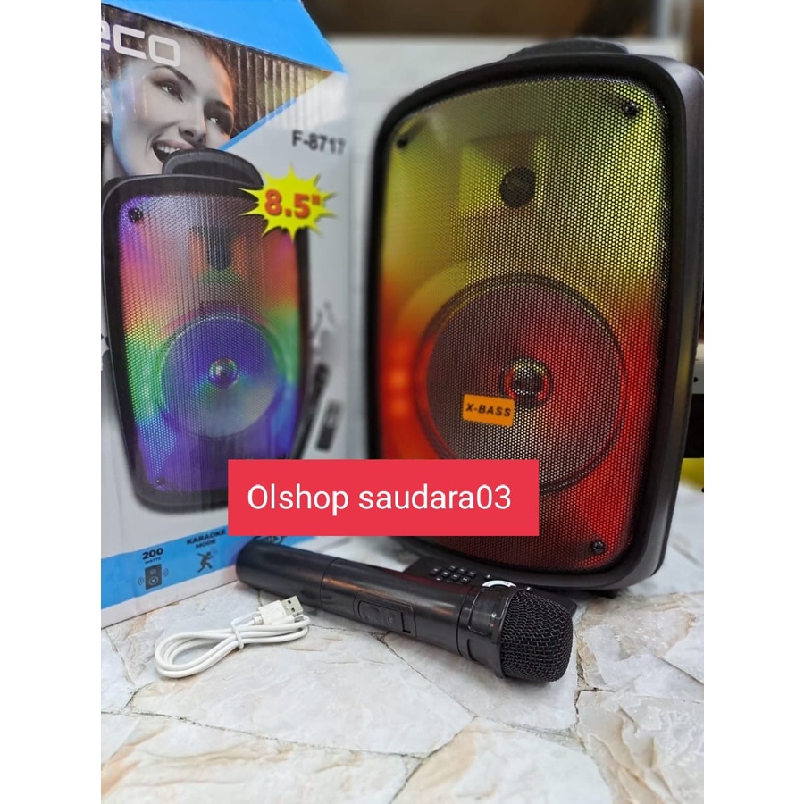 COD Speaker Bluetooth Wirelles 8.5"Inch Fleco F-8717 Speaker Bluetooth Karaoke X-Bass