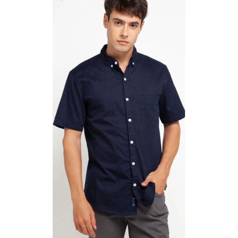 Kemeja Triple Jeans Original - Kemeja Navy - Kemeja Lengan Pendek Pria