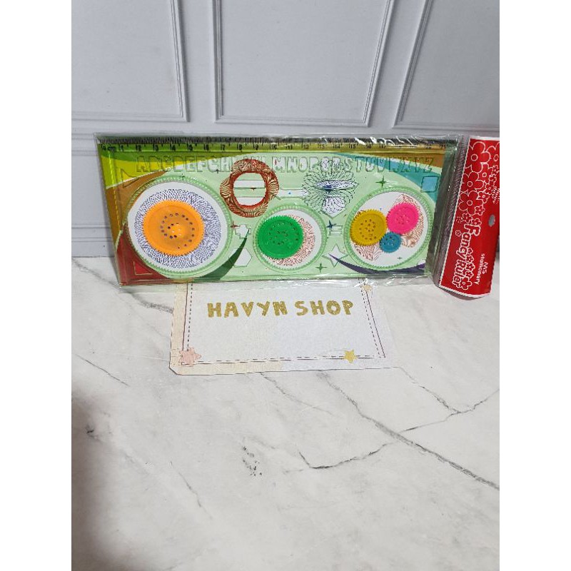 garisan rotary bunga/pattern ruler design/spirograph geometrik ruler/penggaris rotari-Hijau