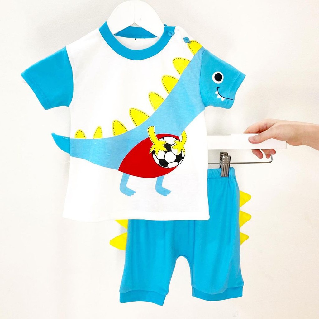 DINO BOY Baju Setelan Kaos Celana Pergi Jalan Lucu Fashion Anak Bayi Cowok Laki Terlaris Murah