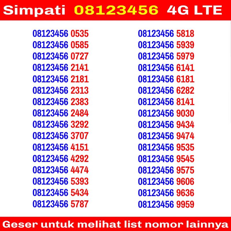 Nomor Cantik Simpati 08123456 4G LTE