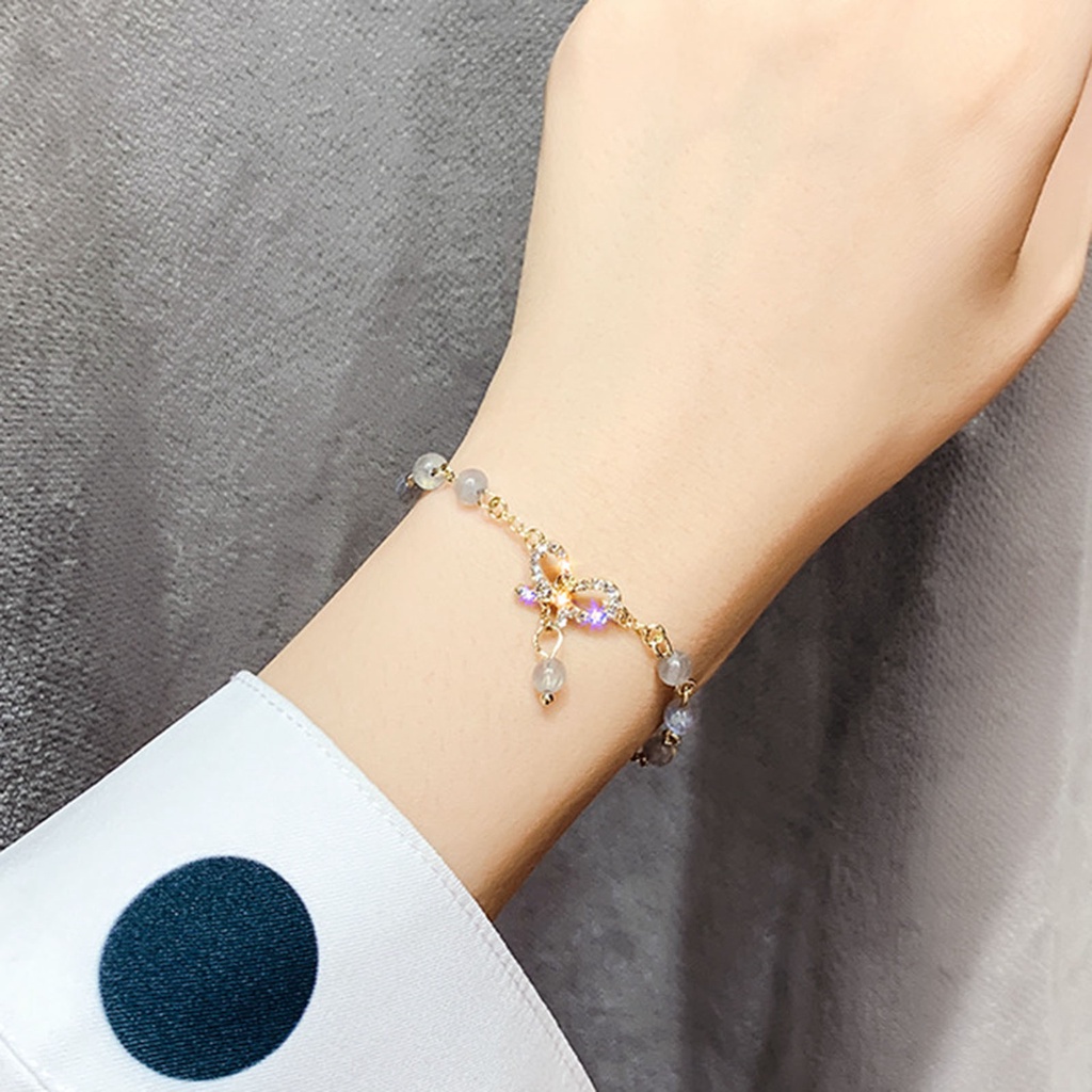 Hu Hu Hu Hu Hu Alat Bantu Pasang Kacamata♡ Gelang Rantai Tipis Adjustable Dengan Charm Bintang + Bulan + Mutiara Imitasi Untuk Pasangan