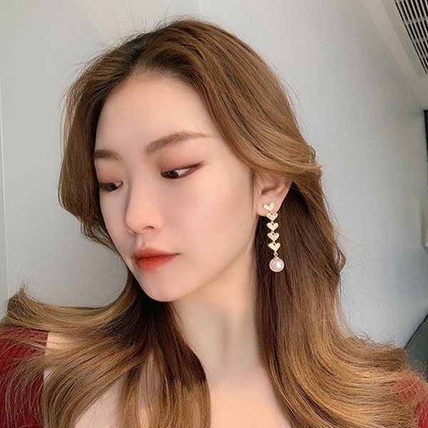 anting hati mutiara love tassel pearl earrings jan310(3g3)