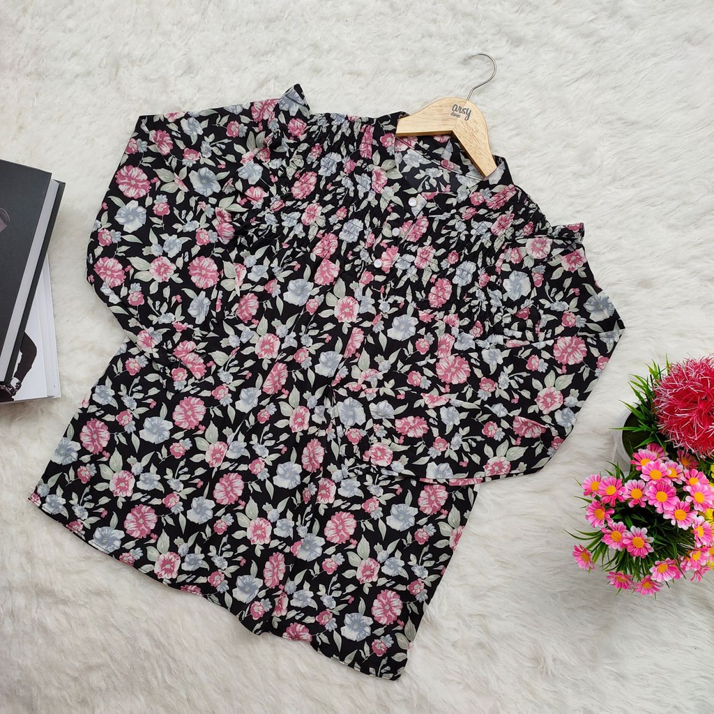 ARSY STORES | Blouse Wanita Korea Jumbo Balon Hitam Putih Korea - Nadian Blouse Korean Style-BLACK1