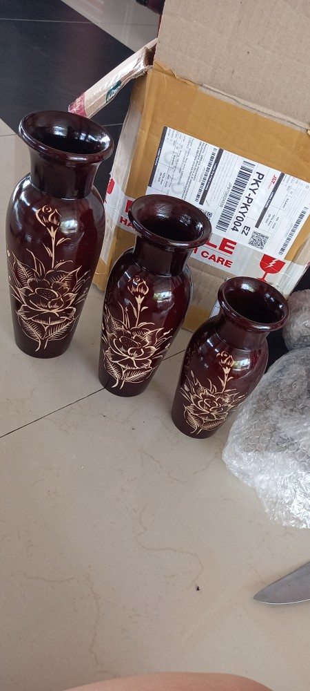 Vas Bunga Kayu Jati Motif Bunga - Vsa008