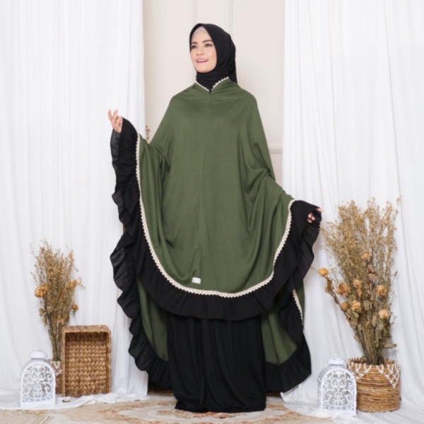 Mukena Zianisa 2in1 Najwa Black Army Allsize Berkualitas