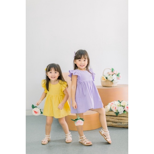 Yobebee Bella Dress Anak Perempuan Usia 1 2 4 6 8 Tahun Baju Gaun Babydoll Daster Kids Basic Polos Katun Linen Model Baju Casual Harian Main Santai Anak Cewek