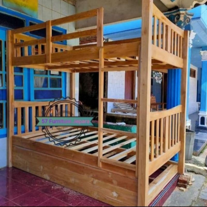 Tempat tidur tingkat jati untuk anak anak - Dipan ranjang susun