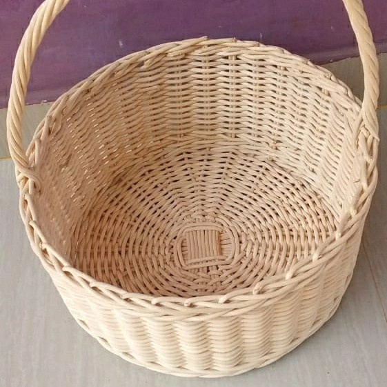 keranjang rotan bulat tengtengan parcel seserahan sovenir tabur bunga pemakaman penyimpanan barang murah  32x32x15 cm