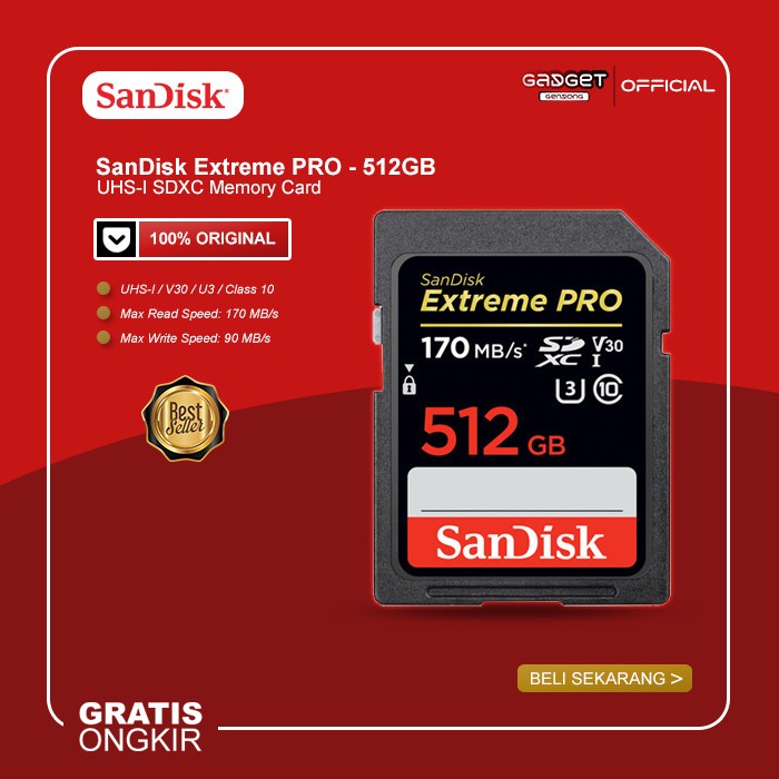 Sandisk Extreme Pro SDXC  512Gb 170mb/s V30 U3 Class 10