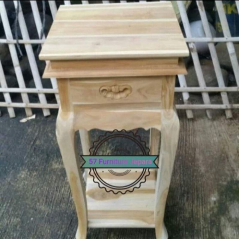 Meja telepon jati mentahan - Nakas hias laci - Badside table ukir Jepara