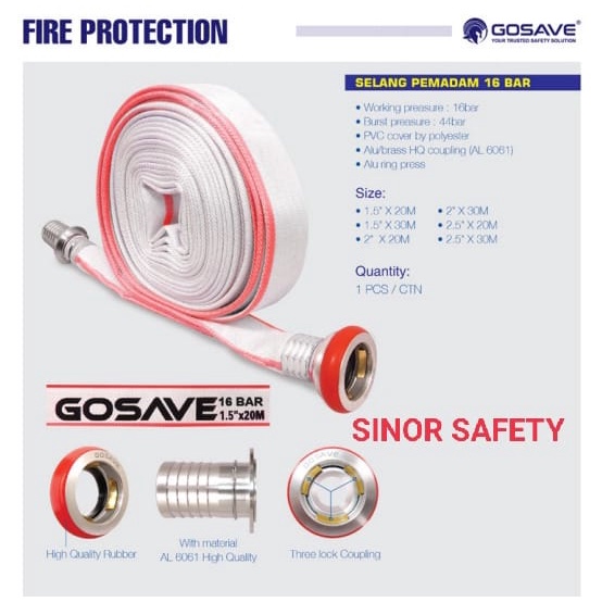 Fire Hose Kanvas / Selang Pemadam 2.5 inch x 30 Mtr GOSAVE 16 BAR