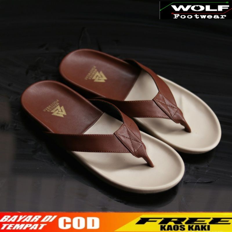 NEIL BROWN |WOLF x HEROES| Sandal Jepit Pria Casual / Sandal Distro / Sandal Kulit / Sandal Murah