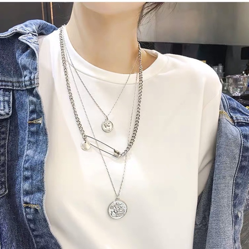 Hip-Hop gaya Korea fashion brand couple sweater chain selebriti Internet koin pin kalung pria dan wa