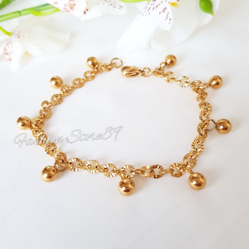 Gelang Fashion Titanium Butir Rumbai Antikarat gold white Antikarat Gelang Butir Polos Nuri Ukir Titanium Gold Silver Impor Bestquality bestseller