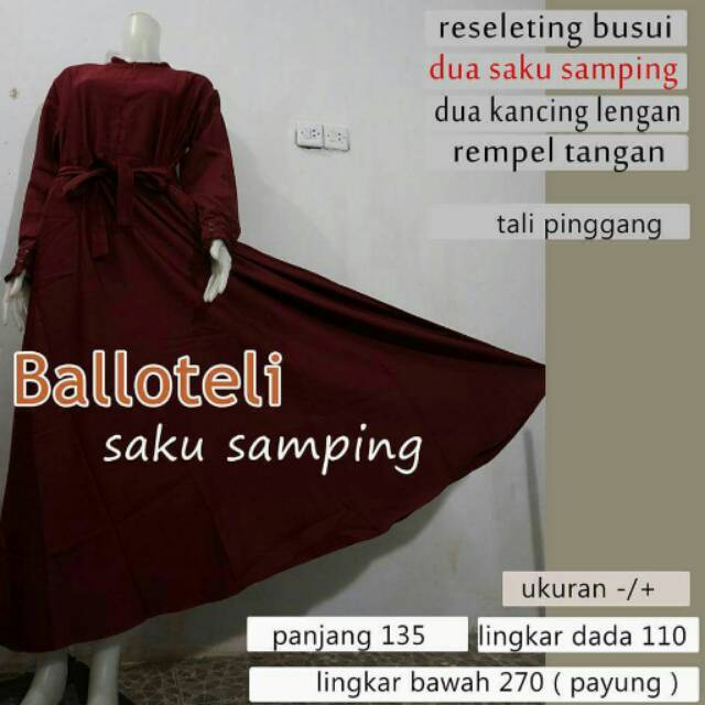 [Promo 2 hari!!!] Gamis Balotelli Saku Samping / Balloteli Polos / Gamis Baloteli Super Mayung