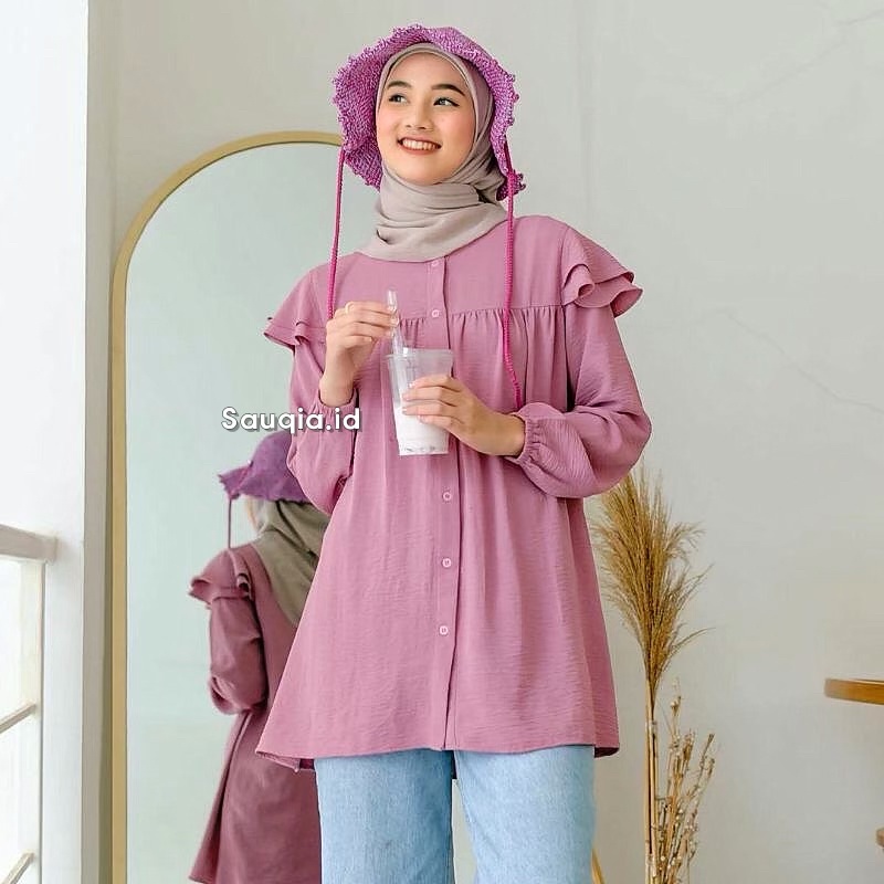 ZAHIRA BLOUSE RAYON CRINKLE / ATASAN WANITA RUFFLE KERAH PASTEL